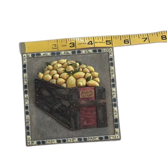 Vintage Tile Pears in Basket Wall Art 5x5 Square 3D Home Decor Artist Signed EUC - Picture 5 of 6